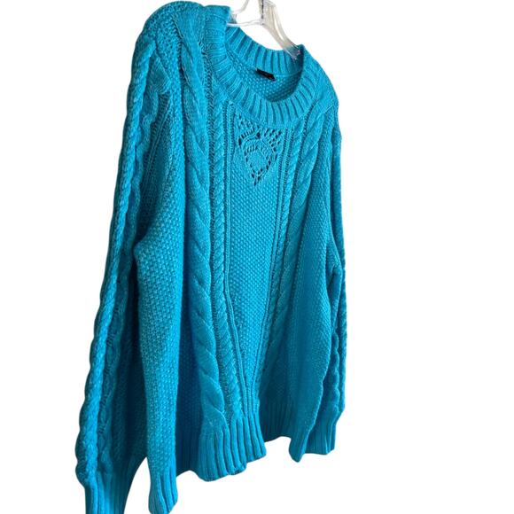 Talbots Balloon Sleeve Cable Knit Sweater Cyan Blue Size 2X NWOT Wool Blend - Picture 2 of 6